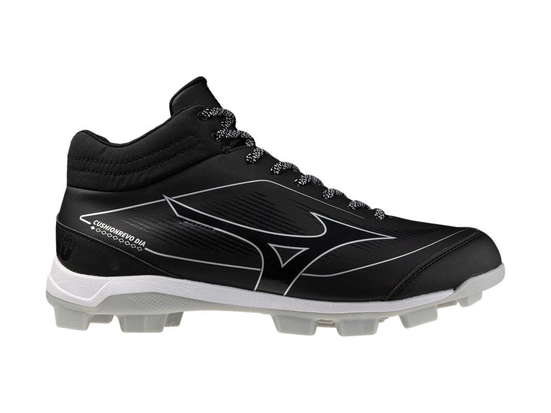 Zapato deportivo Mizuno CushionRevo Diamond de color negro con suela blanca y corte medio.