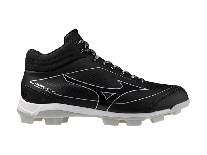 Zapato deportivo Mizuno CushionRevo Diamond de color negro con suela blanca y corte medio.