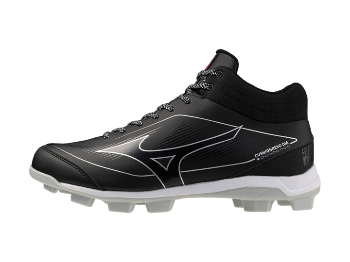 Zapato deportivo Mizuno CushionRevo Diamond de color negro con suela blanca y corte medio.