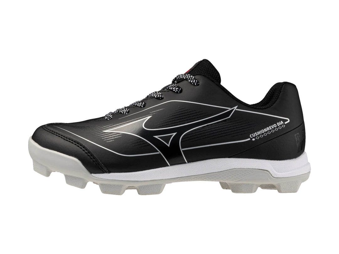 Zapato deportivo Mizuno CushionRevo Diamond Jr color negro con suela blanca.