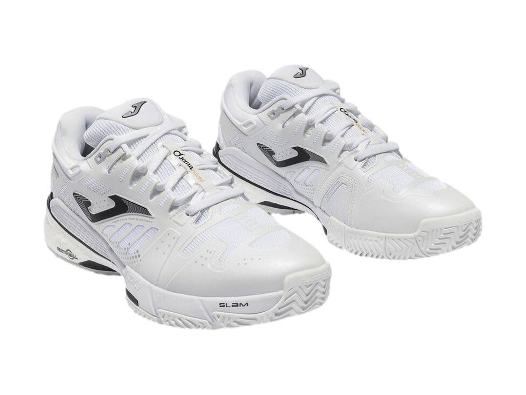 Tenis Joma Slam Classic color blanco para hombre, diseño deportivo con detalles en negro.