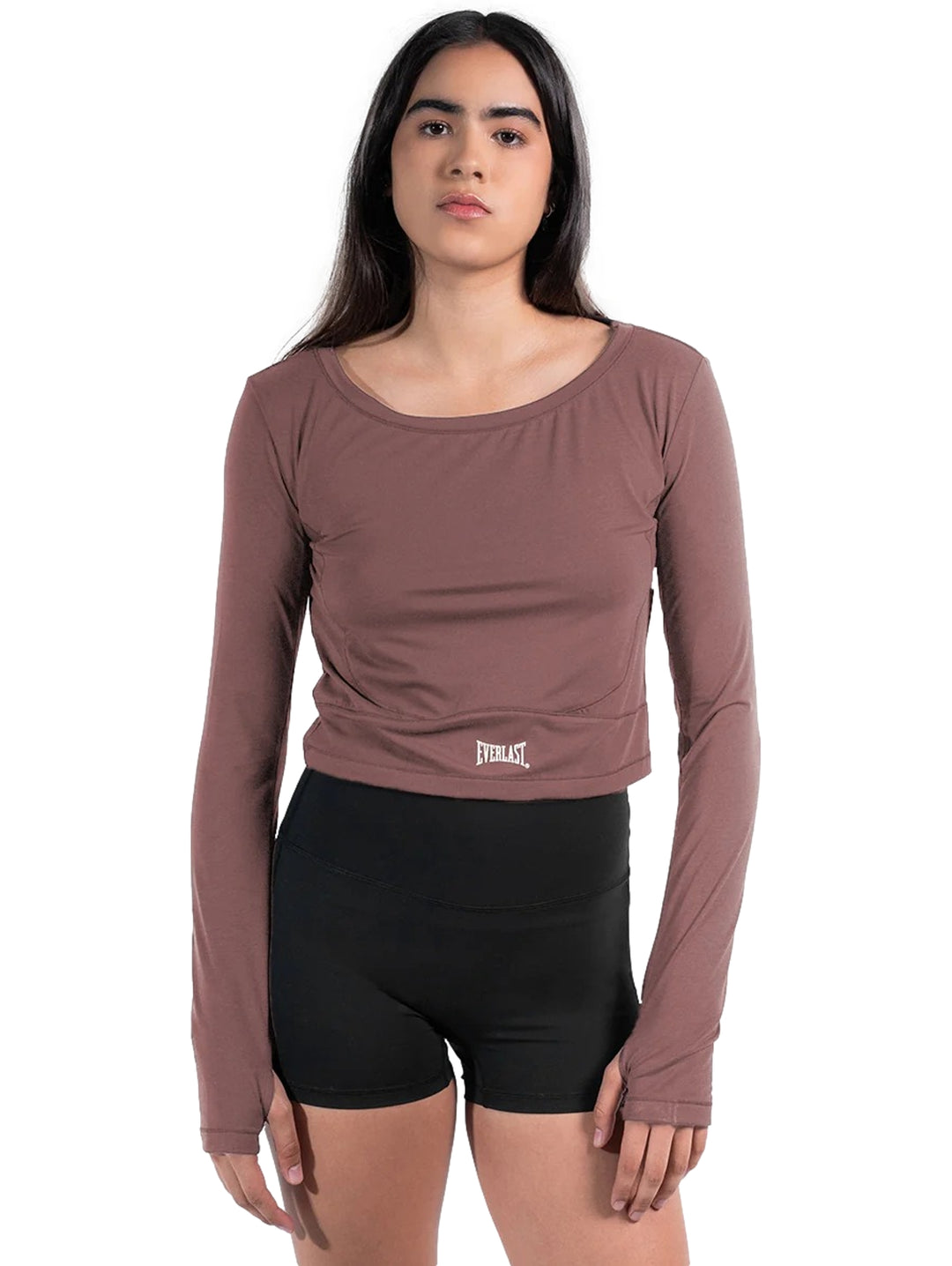 Playera deportiva rosa de manga larga y corte corto marca Everlast.