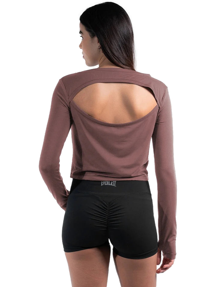 Playera deportiva rosa de manga larga y corte corto marca Everlast.