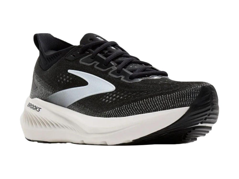 Tenis Brooks Glycerin 23 color negro con suela blanca para mujer.