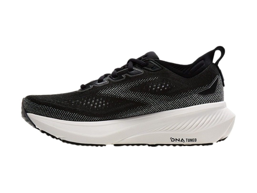 Tenis Brooks Glycerin 23 color negro con suela blanca para hombre.