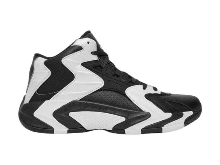 Tenis Shaq Devastator 2.0 para hombre en colores negro y blanco, estilo bota alta para baloncesto.