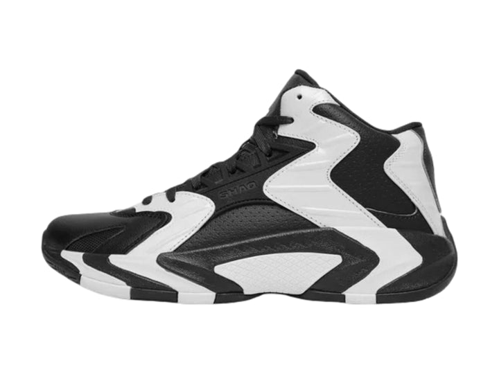 Tenis Shaq Devastator 2.0 para hombre en colores negro y blanco, estilo bota alta para baloncesto.