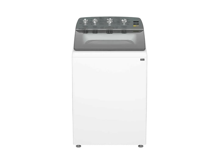 Lavadora Whirlpool de 26kg color blanca con panel de control gris en la parte superior.
