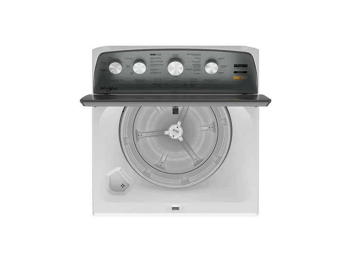 Lavadora Whirlpool de 26kg color blanca con panel de control gris en la parte superior.