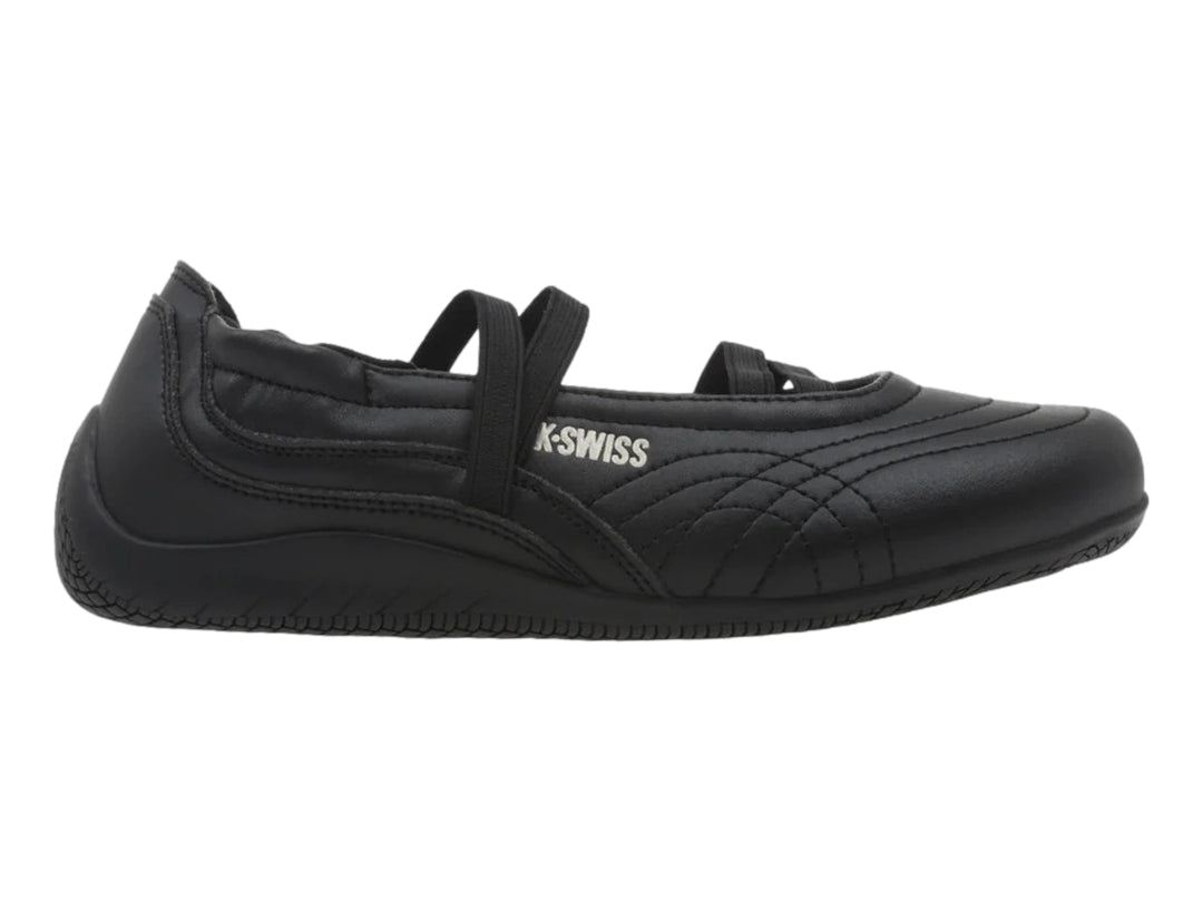 Zapatilla K-Swiss Elvira V color negro para mujer con diseño plano y correa.