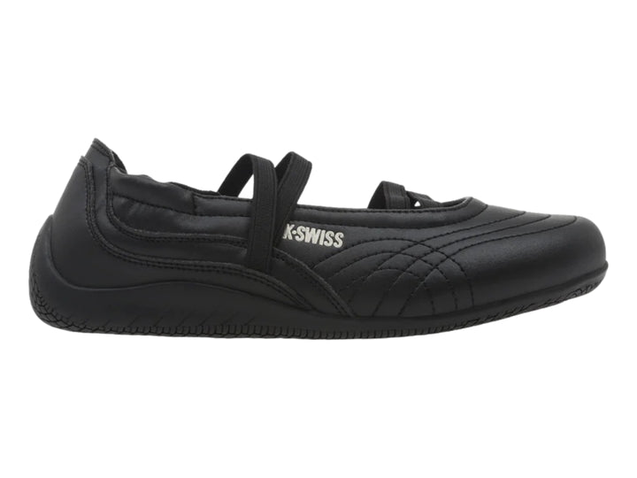 Zapatilla K-Swiss Elvira V color negro para mujer con diseño plano y correa.