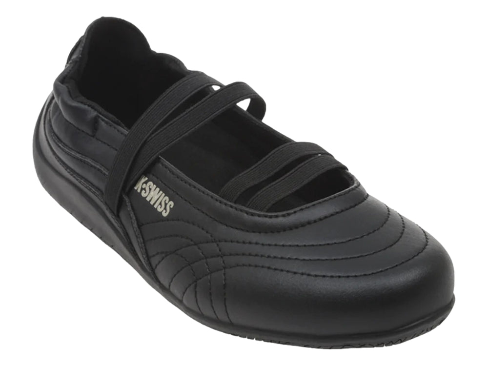 Zapatilla K-Swiss Elvira V color negro para mujer con diseño plano y correa.