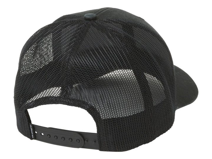 Gorra negra Quiksilver para hombre con visera y panel trasero de malla.