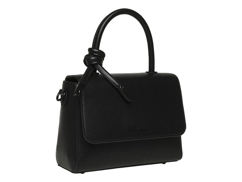 Bolso de mano Steve Madden color negro con asa superior decorada con un nudo y diseño rectangular elegante.