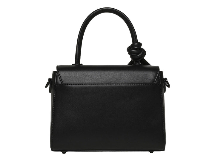 Bolso de mano Steve Madden color negro con asa superior decorada con un nudo y diseño rectangular elegante.