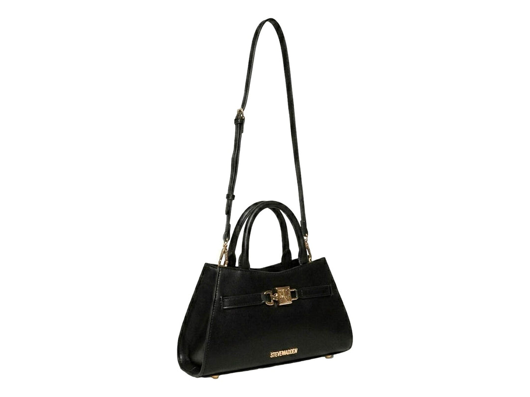 Bolso de mano Steve Madden color negro con detalles y herrajes en color dorado.