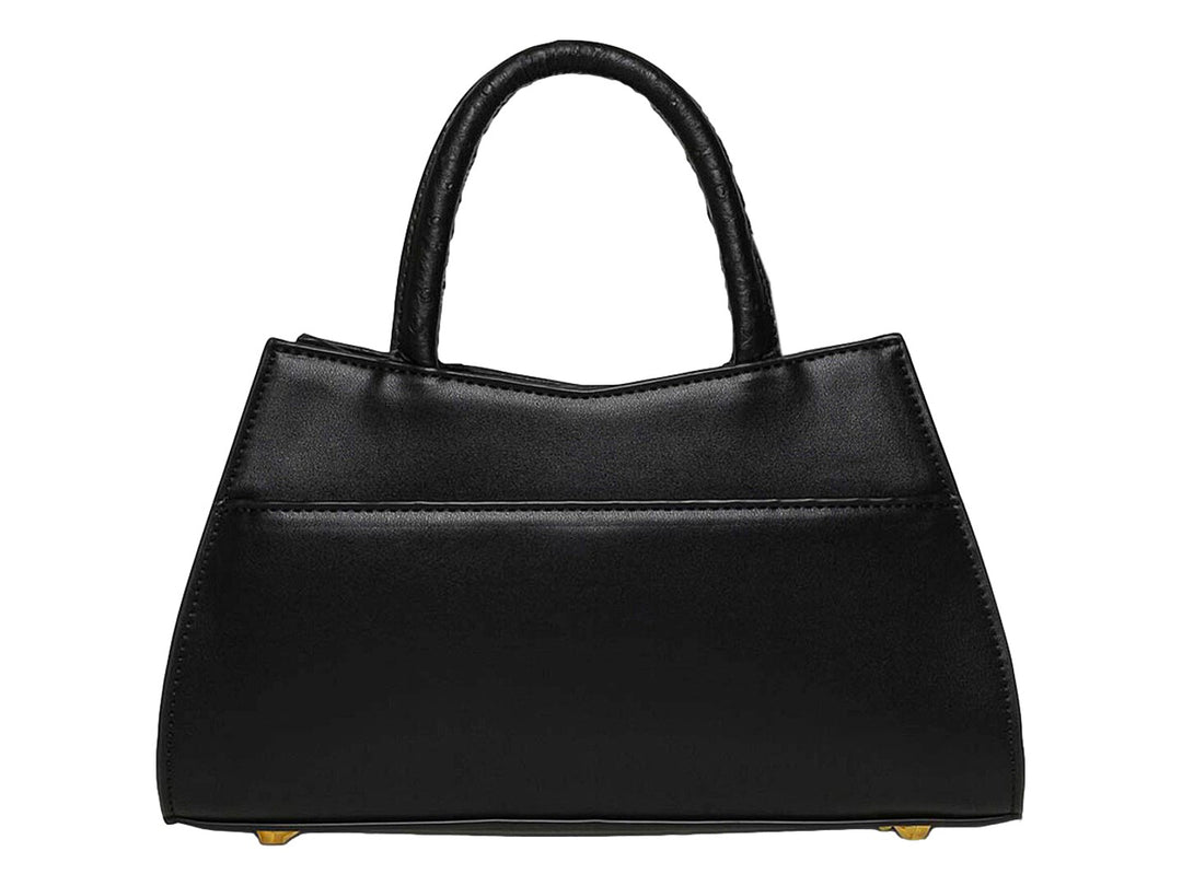 Bolso de mano Steve Madden color negro con detalles y herrajes en color dorado.