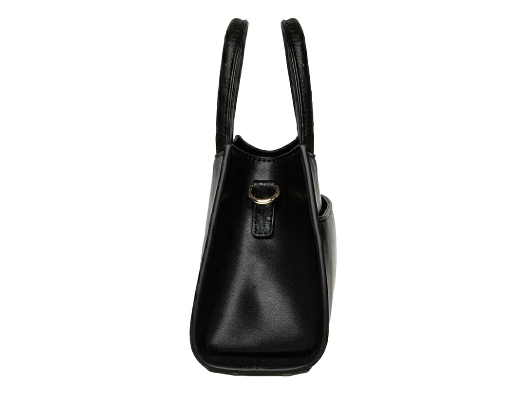Bolso de mano Steve Madden color negro con detalles y herrajes en color dorado.