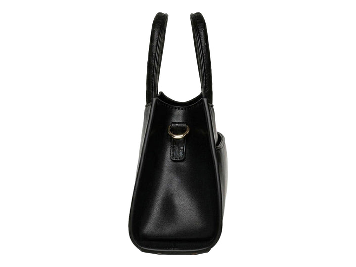 Bolso de mano Steve Madden color negro con detalles y herrajes en color dorado.