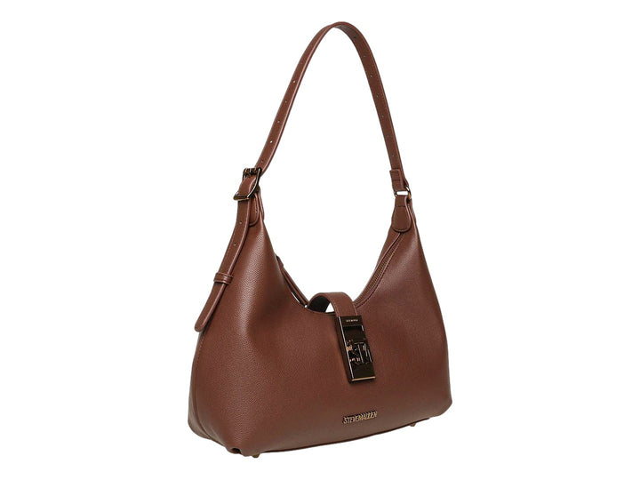 Bolsa de hombro Steve Madden color café con herrajes en tono bronce y textura granulada.