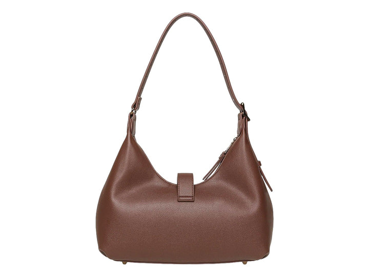Bolsa de hombro Steve Madden color café con herrajes en tono bronce y textura granulada.