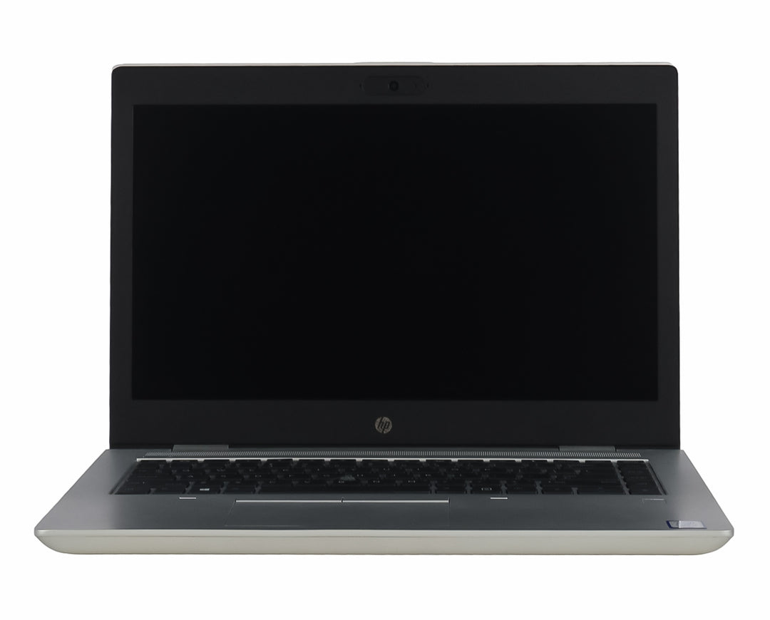 Laptop HP ProBook de color plata, vista posterior y lateral sobre fondo blanco.