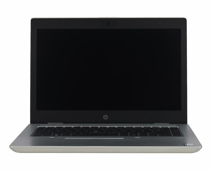 Laptop HP ProBook de color plata, vista posterior y lateral sobre fondo blanco.
