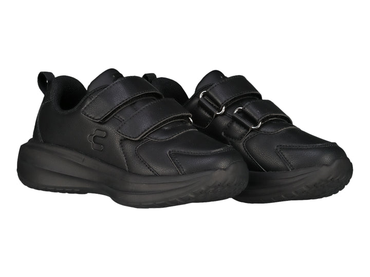 Tenis casuales color negro para niño con cierre de velcro y suela gruesa.