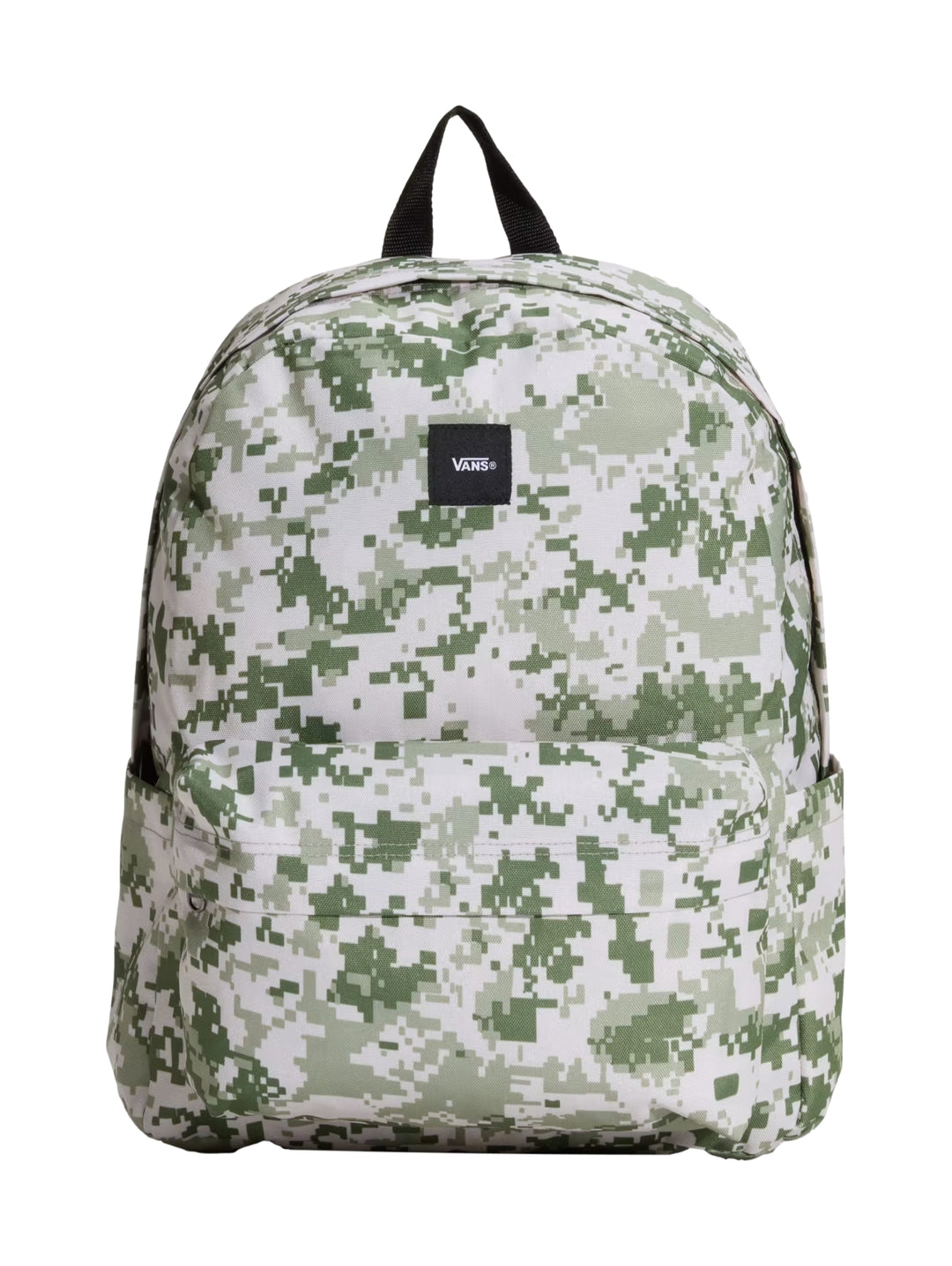 Mochila Vans Old Skool con estampado de camuflaje digital en tonos verde olivo y blanco.