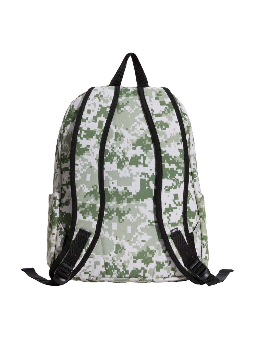 Mochila Vans Old Skool con estampado de camuflaje digital en tonos verde olivo y blanco.