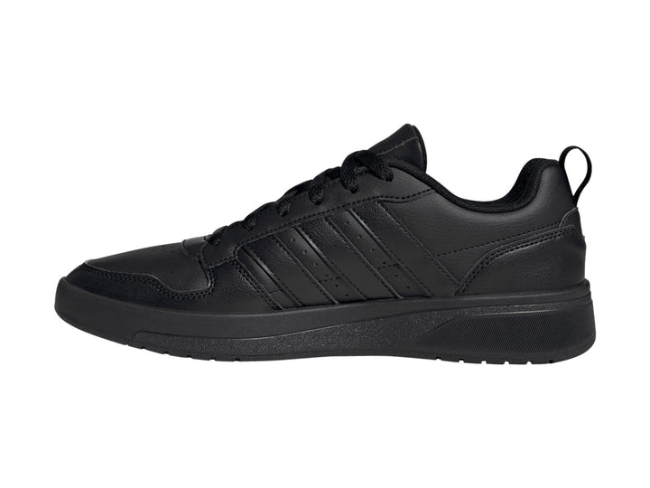 Tenis Adidas Courtwave en color negro total, vista lateral sobre fondo blanco.
