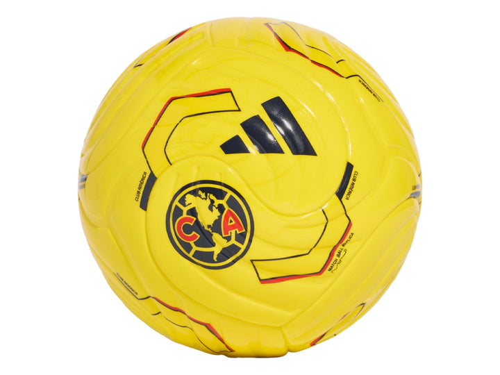 Balón de fútbol mini color amarillo con logo del Club América y detalles en rojo y negro.