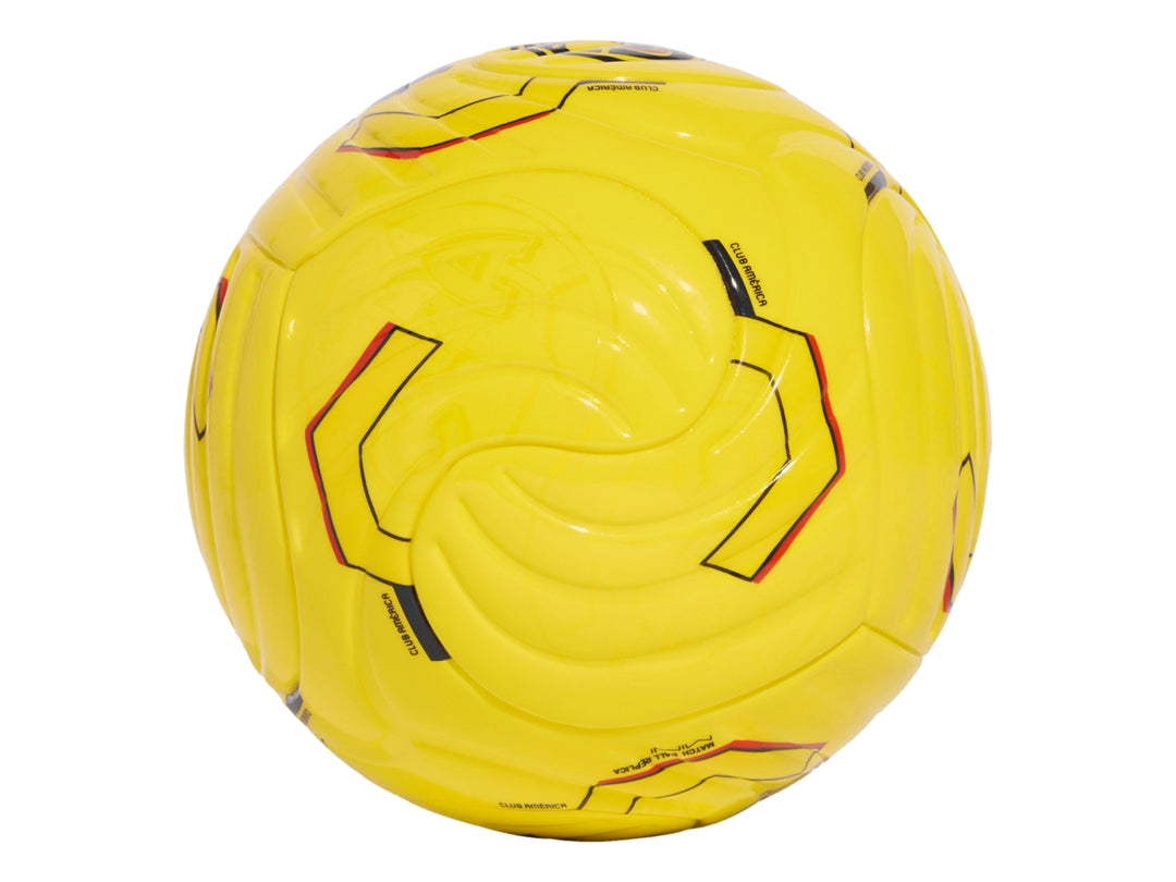 Balón de fútbol mini color amarillo con logo del Club América y detalles en rojo y negro.
