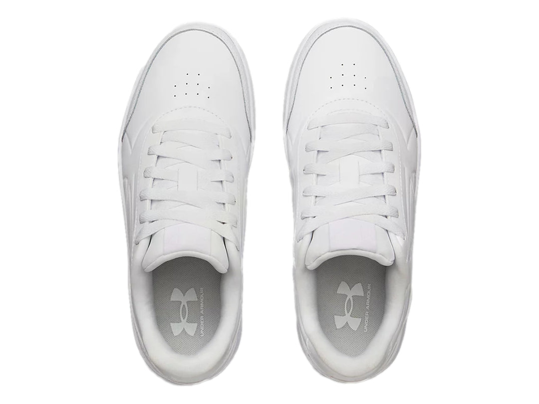 Tenis Under Armour UA GS Tempo color blanco para niño, vista lateral.
