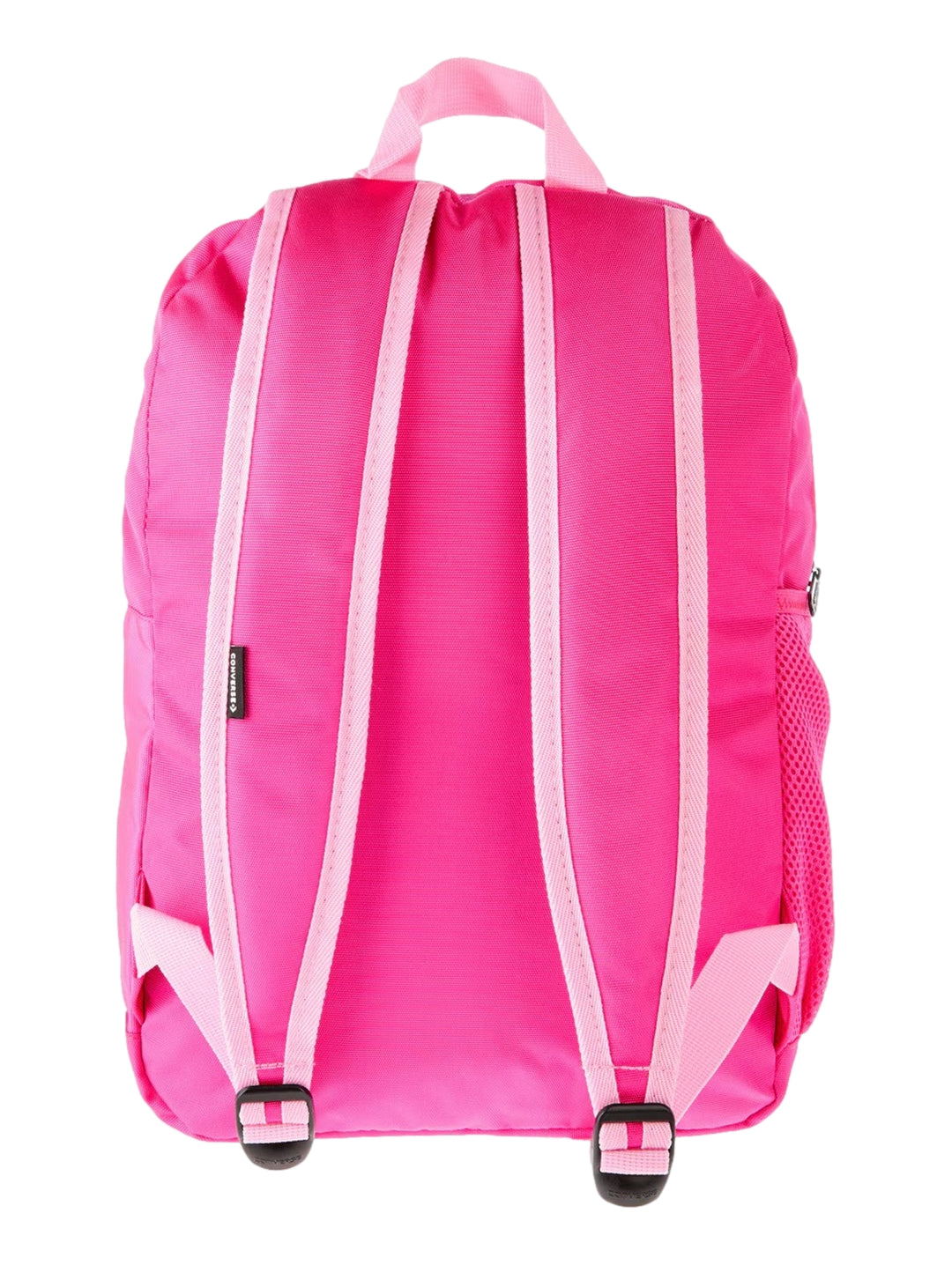 Mochila escolar Converse en tonos rosa pastel y fucsia con logotipo blanco en el frente.
