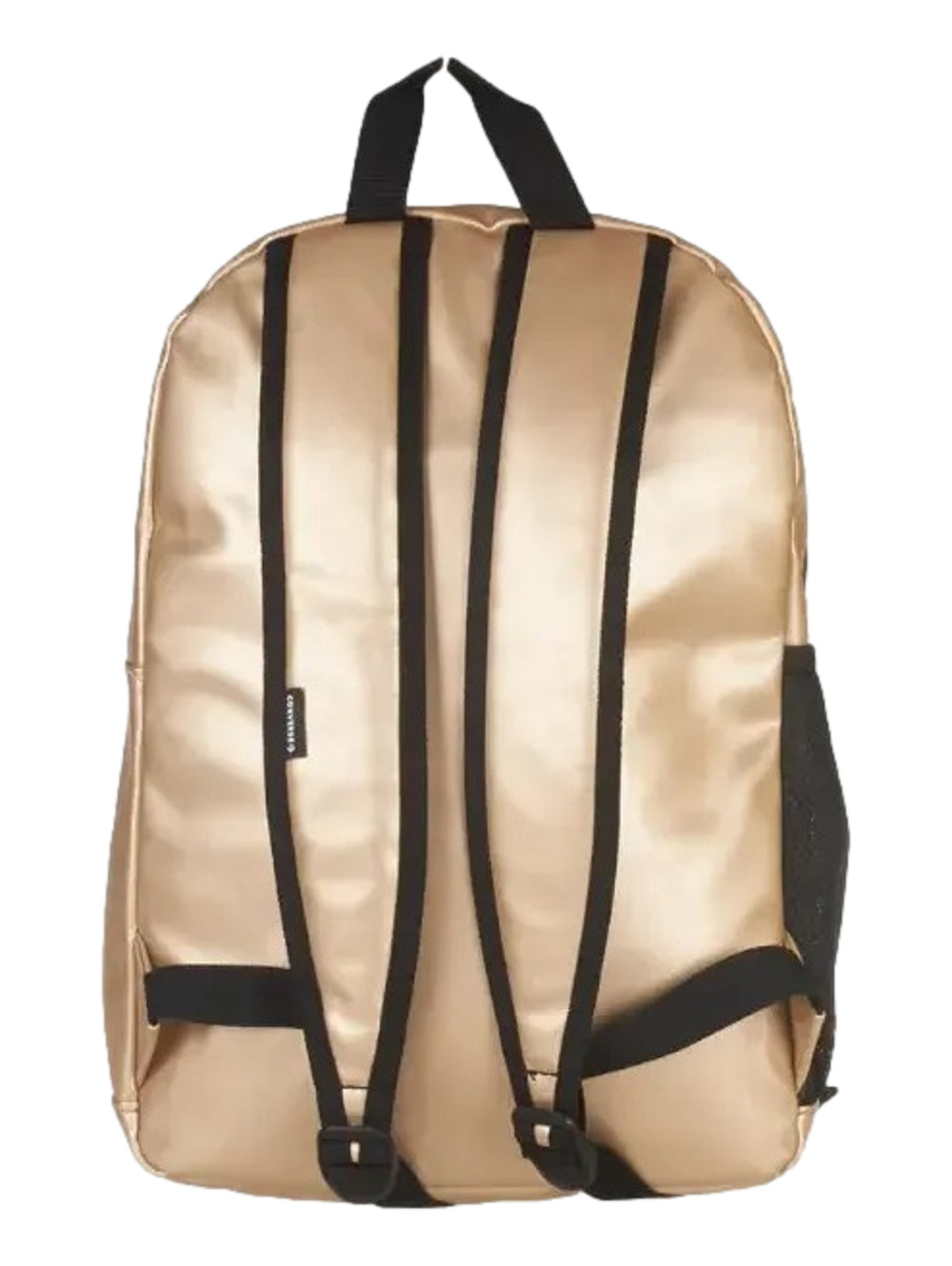 Mochila Converse de color oro metálico con detalles y logotipo en negro.