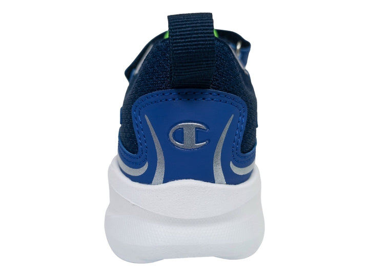 Tenis Champion Max Toon en color azul marino y gris con suela blanca y detalles en verde neón.