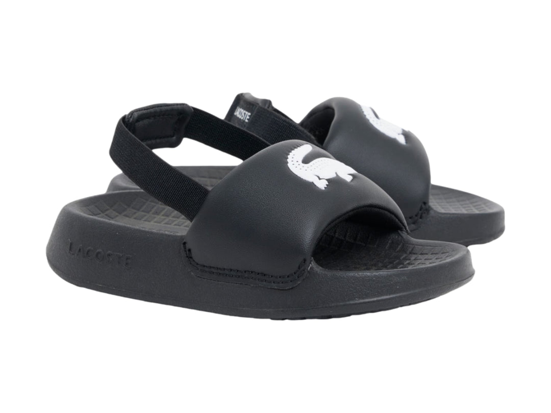 Sandalia Lacoste Serve Slide 1.0 color negro para niño con diseño deportivo y correa ajustable.