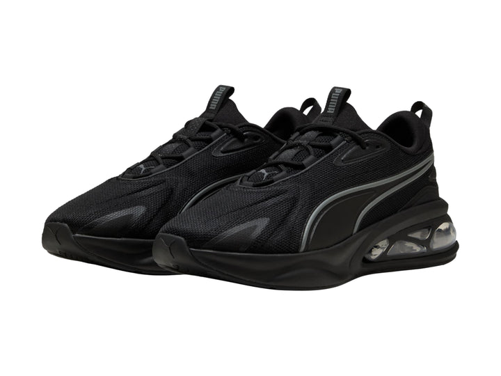 Tenis Puma Solar color negro con detalles en gris y suela con cámara de aire transparente para hombre.
