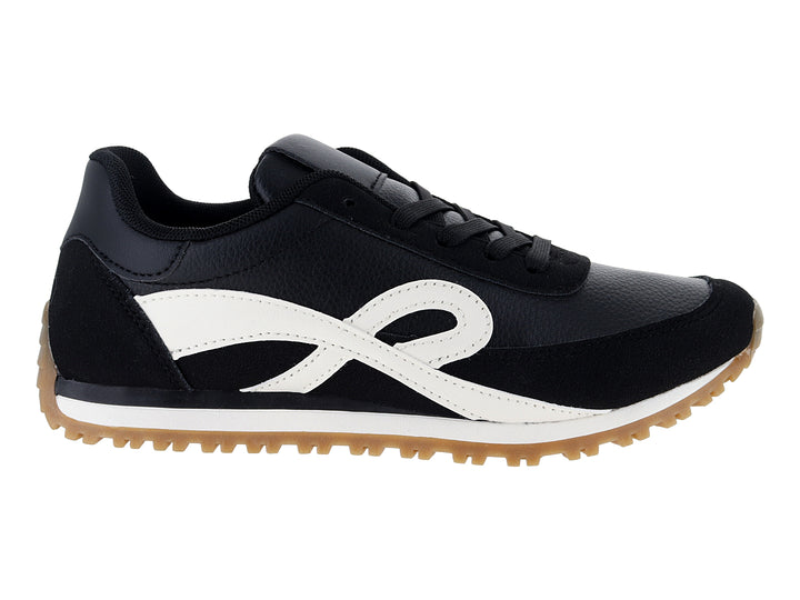 Tenis deportivos Boullevard color negro con detalle blanco lateral y suela color caramelo.