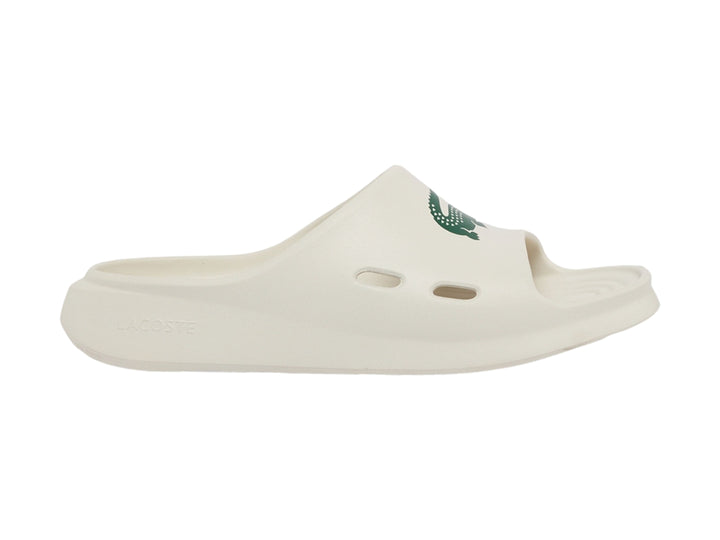 Sandalia Lacoste Meduz Slide en color blanco para hombre con logo verde.