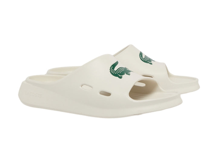 Sandalia Lacoste Meduz Slide en color blanco para hombre con logo verde.