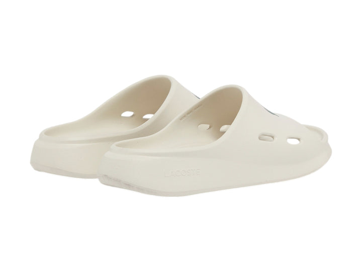 Sandalia Lacoste Meduz Slide en color blanco para hombre con logo verde.