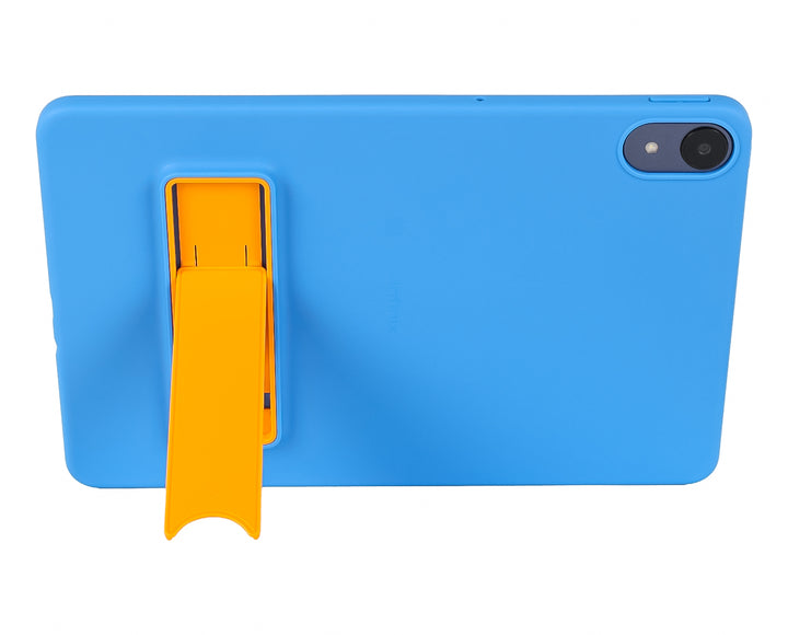 Tablet Infinix XPad 30E de color azul con pantalla negra frontal