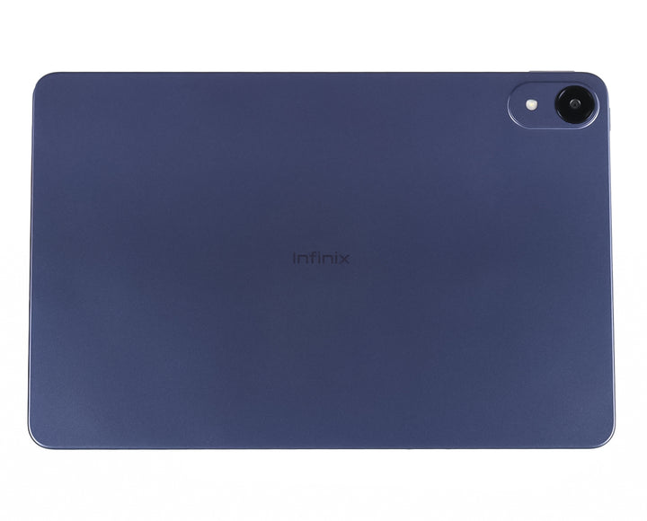 Tablet Infinix XPad 30E de color azul con pantalla negra frontal