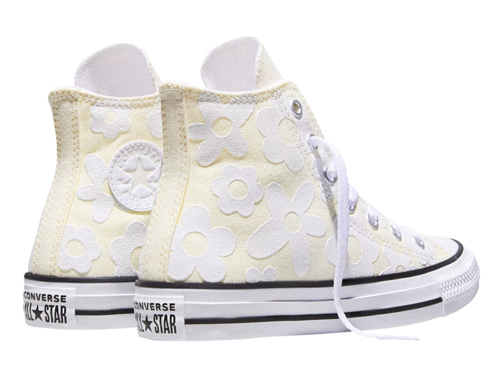 Tenis Converse Chuck Taylor All Star Hi blancos con estampado de flores para niña.