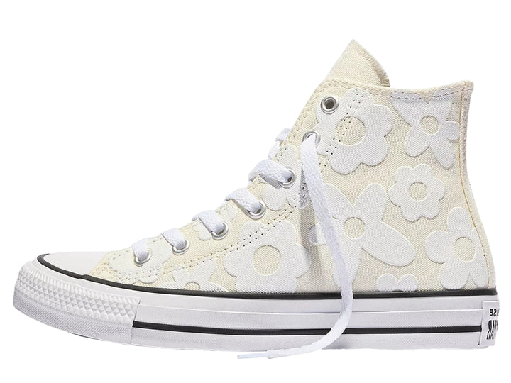 Tenis Converse Chuck Taylor All Star Hi blancos con estampado de flores para niña.