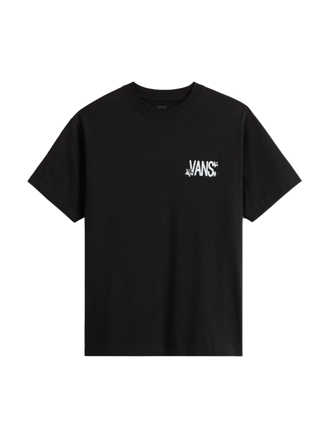 Hombre vistiendo una playera negra de manga corta con el logotipo de Vans en el pecho.