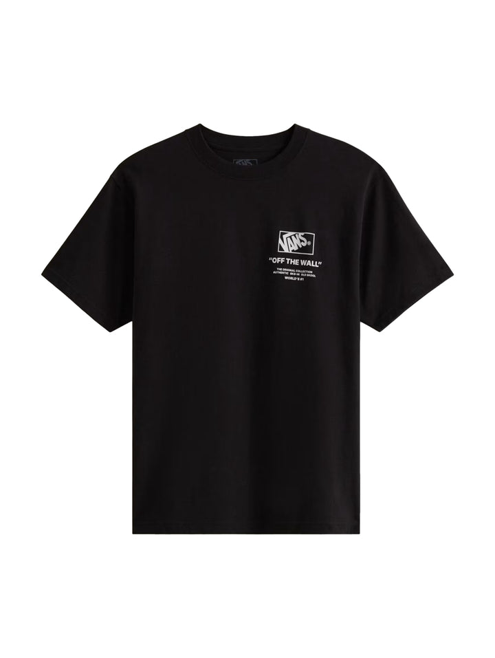 Playera negra de manga corta Vans con diseño de capas en color beige en mangas y dobladillo.