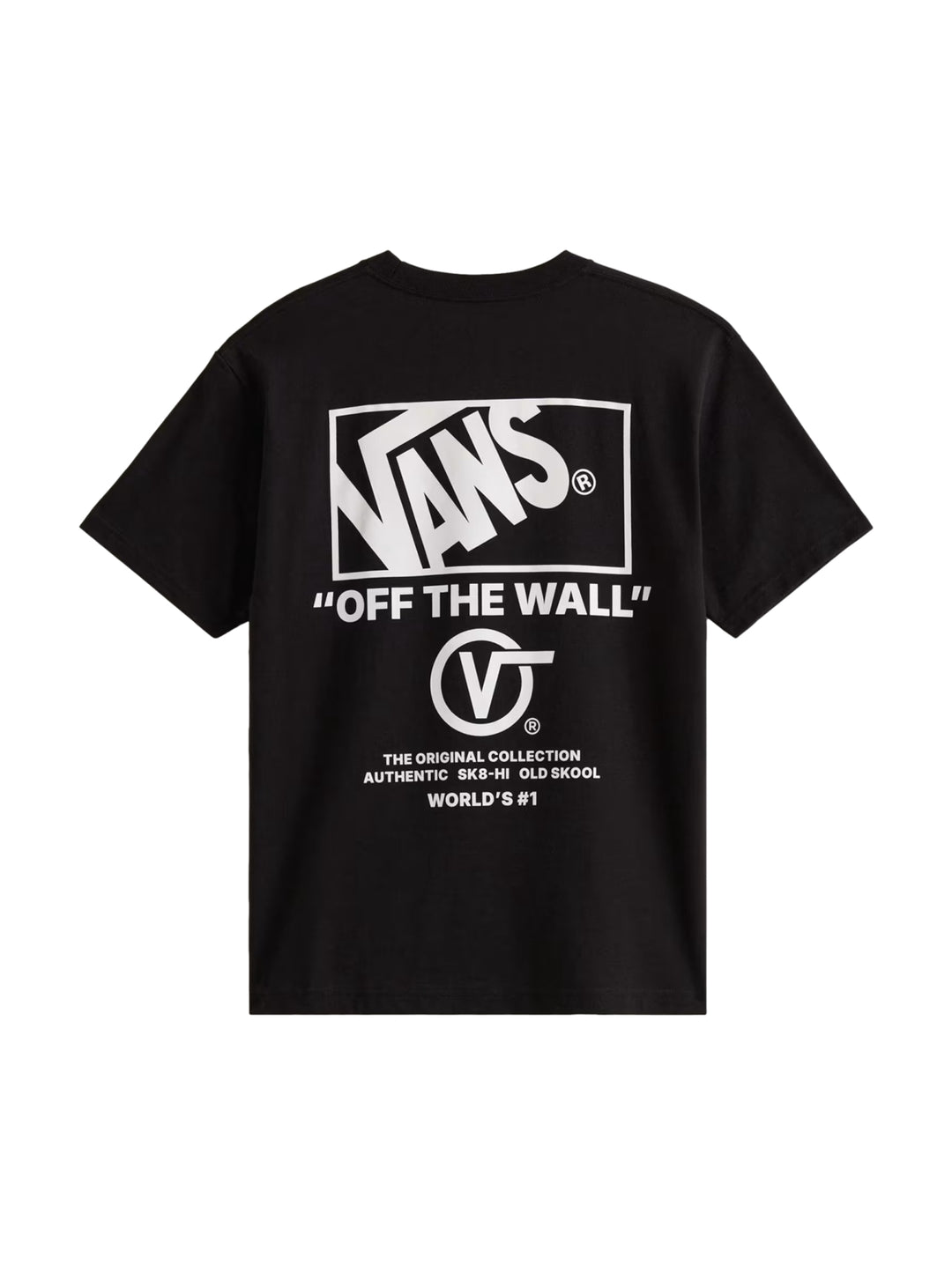 Playera negra de manga corta Vans con diseño de capas en color beige en mangas y dobladillo.